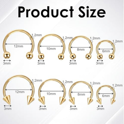 SynHHergyx 16G Gold Septum Rings Hinged Clicker Segment Gold Septum Jewelry Horseshoe Nose Ring Stainless Steel Nose Horseshoe Hoop Earring Eyebrow Lip Helix Tragus Piercing Ring 12 Pcs