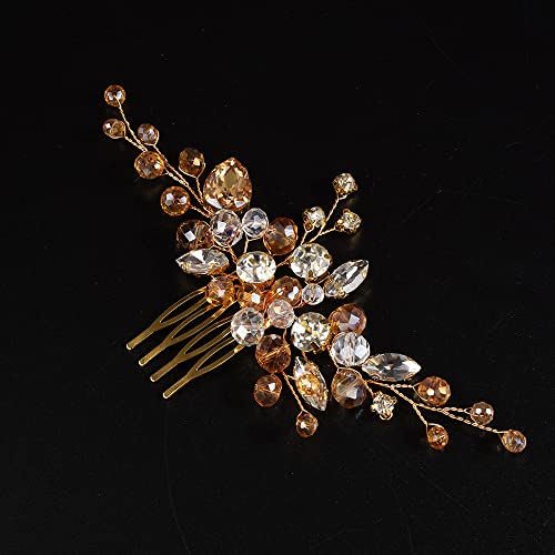 JWICOS Crystal Bride Wedding Hair Comb Rhinestone Bridal Hair Clip Glitter Wedding Hair Accessories for Women and Girls (Champagne) - color: Champagne