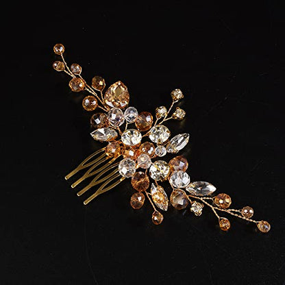 JWICOS Crystal Bride Wedding Hair Comb Rhinestone Bridal Hair Clip Glitter Wedding Hair Accessories for Women and Girls (Champagne) - color: Champagne
