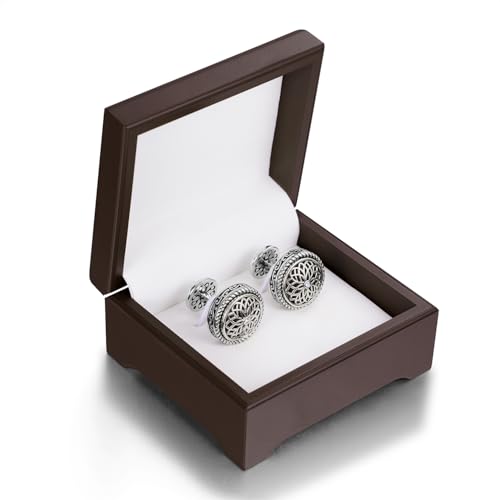 Cuff Links Mens, Cufflinks for Men, Men's Cuff Links for Wedding, Business, Father's Day, Gift for Men, 18K Gold Plated with Luxury Wooden Gift Box - style: Silver with Diamond