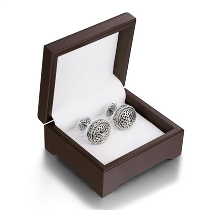 Cuff Links Mens, Cufflinks for Men, Men's Cuff Links for Wedding, Business, Father's Day, Gift for Men, 18K Gold Plated with Luxury Wooden Gift Box - style: Silver with Diamond