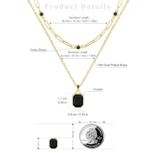 Gold Layered Necklaces for Women, 18k Gold Plated Crystal Necklace Paperclip Choker Emerald Green Jewelry for Women Gifts - color: Black