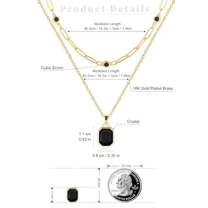 Gold Layered Necklaces for Women, 18k Gold Plated Crystal Necklace Paperclip Choker Emerald Green Jewelry for Women Gifts - color: Black