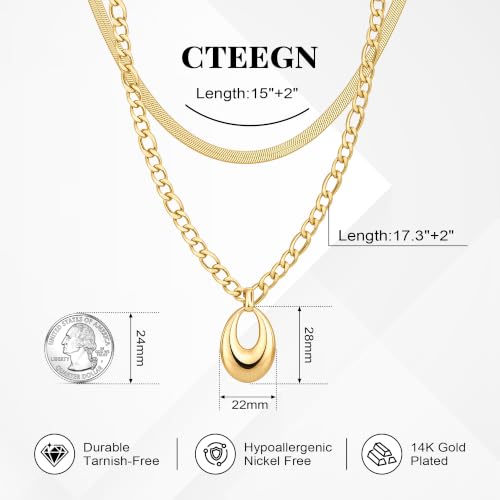 14K Gold/Silver Plated Dainty Snake Chain Layered Necklace for Women | Irregular Oval Pendant Minimalist Dainty Statement Gold Layering Everyday Jewelry - color: Gold - Polished