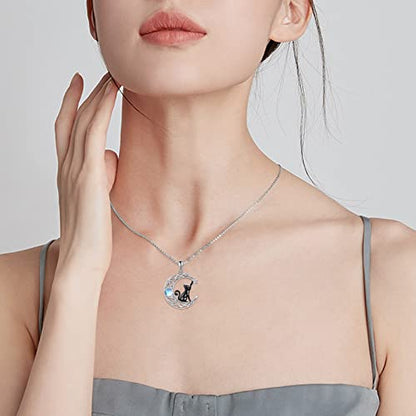 925 Sterling Silver Moon Black Cat Necklace for Women Cat Jewelry - style: A-Black Cat Moonstone Necklace