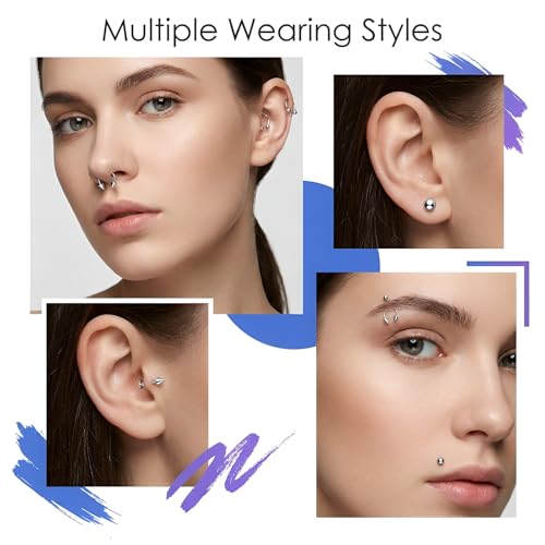 32 Pcs Horseshoe Septum Nose Lip Rings Labret Jewelry Barbell Ring Snake Bite Spike Piercing Stud Stainless Steel Vertical Helix Earring Daith Tragus Cartilage Studs for Women Men, 16G