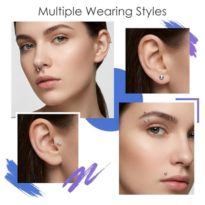 32 Pcs Horseshoe Septum Nose Lip Rings Labret Jewelry Barbell Ring Snake Bite Spike Piercing Stud Stainless Steel Vertical Helix Earring Daith Tragus Cartilage Studs for Women Men, 16G