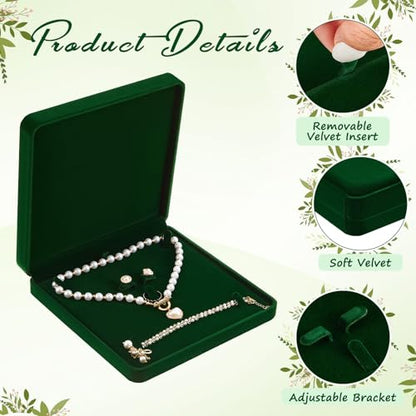 6 Pcs Velvet Jewelry Set Box Jewelry Display Case Earring Ring Bracelet Necklace Gift Box Pearl Necklace Storage Case for Mother's Day Wedding Travel Anniversary(Green) - color: Green