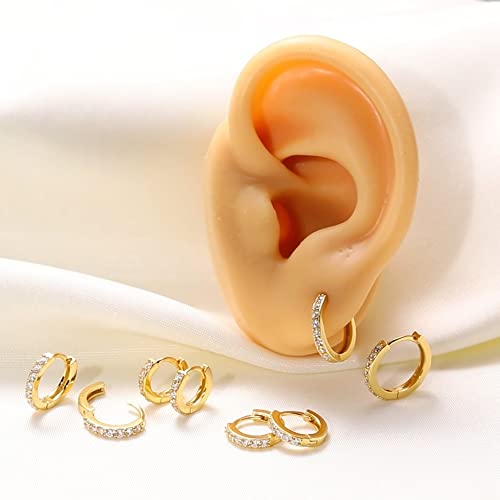 Cubic Zirconia Pave Cz Hoop Earrings Huggie Tiny Mini Small for Cartilage Sterling Silver Gold Plated 11mm 9mm 8mm 7mm Hoop Earrings - style: Gold-7mm Inner Diameter