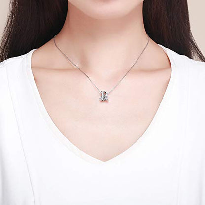 BISAER 925 Sterling Silver Initial Letter A-Z Charms for Bracelets Alphabet Beads Charm Jewelry Gifts - color: Letter R