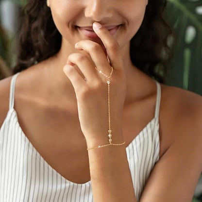 Cuzmly Bracelets for Women, Waterproof 14K Gold/Silver Plated Stackable Bracelets for Women Non Tarnish Trendy Dainty Paperclip Figaro Box Herringbone Hand Chain Bracelet Pack Stack Adjustable Jewelry for Women - style: Hand Chain B