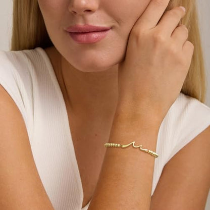 Beaded Bracelets for Women 14K Silver Gold Plated Stretch Handmade Ball Bracelets Cute Charm Bracelet Dainty Stackable Cross Heart Bow Wave CZ Circle Trendy Jewelry Easter Gifts - color: wave