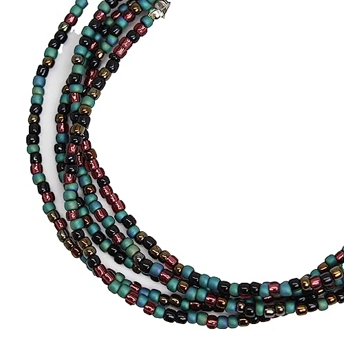 Kathy Bankston Teal Green Plum Seed Bead Necklace, Thin 1.5mm Single Strand | Beaded Layering Necklace, Choker to Long Lengths, Made to Order