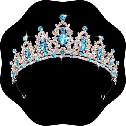 Kamirola - Queen Crown and Tiaras Princess Crown for Women Crystal Headbands for Bridal, Princess for Wedding and Party - color: Gold& LT Blue
