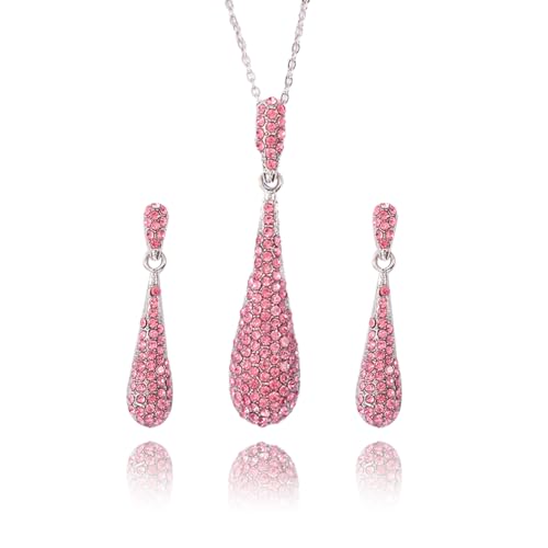 YINLI Full Crystal Rhinestone Gem Tear Drop Pendant Necklace Earrings Jewelry Sets - style: Style05