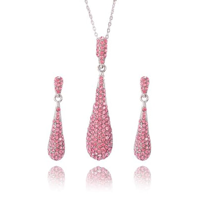 YINLI Full Crystal Rhinestone Gem Tear Drop Pendant Necklace Earrings Jewelry Sets - style: Style05
