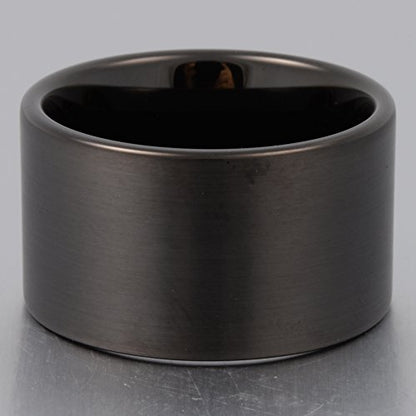 Men 14mm Big Tungsten Metal Ring Black Wedding Engagement Band Flat Top Pipe Cut Matte Finish Comfort Fit
