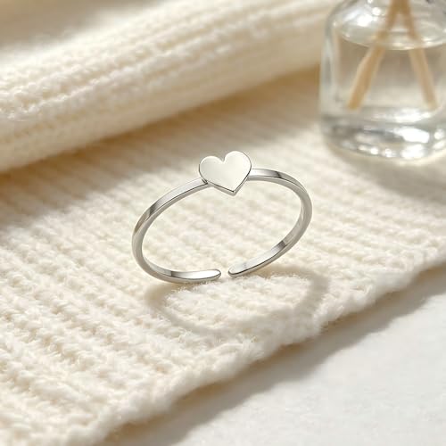 Sun and Moon Rings Stainless Steel Crescent Sun Rings for Women Gold Open Ring Middle Index Finger Jewelry Gift - color: B-Silver Heart
