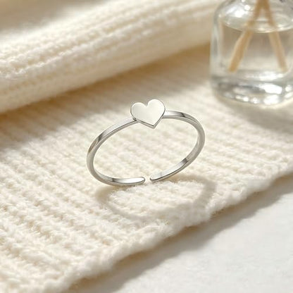 Sun and Moon Rings Stainless Steel Crescent Sun Rings for Women Gold Open Ring Middle Index Finger Jewelry Gift - color: B-Silver Heart