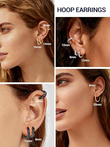 PROSTEEL Huggie Hoop Earrings For Women with 925 Sterling Silver Post | 8/10/12/14/16/18/20mm,14K Gold Plated/Black/Rose Gold/Silver Brass Lightweight Cubic Zirconia Cartilage Piercing Earring - color: 1. Silver, size: 8mm