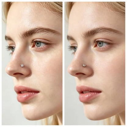20/18/16G Threadless Nose Rings Flat Back Stud Earrings Piercing Jewelry for Women Men 6/7/8mm Push In Bar Cartilage Tragus Lip Medusa Monroe Labret Stud Hypoallergenic Surgical Steel - size: 20g*6/7/8mm