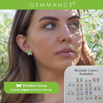Butterfly Stud Earrings, Birthstone Crystal, for Women, Silver Tone Jewelry, Anniversary Birthday Gift for Her, Wife & Mom