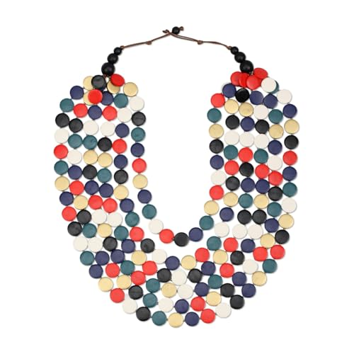 Colorful Wood Bead Necklace Earrings Set for Women Boho Jewelry | Multi Layers Statement Big Vintage Bib Female Chunky African Ethnic Pendant Rainbow Long Tribal Jewelry - color: NXR1453-colorful