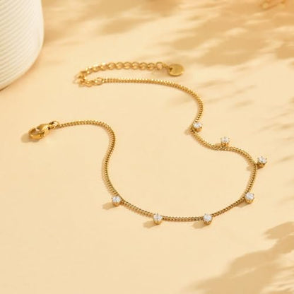 Gold Anklets for Women 18K Gold Plated CZ Ankle Bracelet Dainty Droplet Bar Tennis Ankle Trendy Summer Waterproof Beach Foot Chain Jewelry - color: CZ-Gold