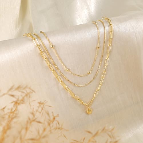 Dainty Layered Necklaces for Women,14k Gold Plated CZ Choker Necklace Stack | 14K Gold Plated Necklace set,Non Tarnish Hypoallergenic Beaded Paperclip Chain Necklace Stack Women's Minimalist Jewelry Gift - color: Gold-5