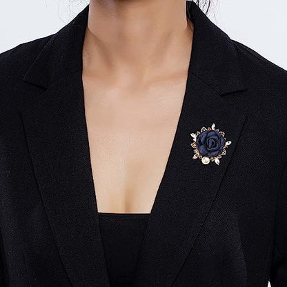 Elegant Rose Flower Brooch Pin for Women Men Wedding Party Gentleman's Essentials Handmade Imitation Crystal Pearl Fabric Flower Lapel Pin Dress Suit Accessories Boutonniere Ideas Gift - color: Blue