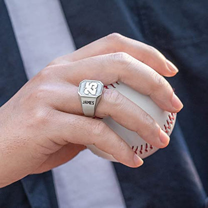 callie Custom Signet Ring - Engraved Text & Photo, Personalized Family Crest Coat Of Arms Rings, 925 Sterling Silver/Brass | Father's Day Jewelry Gifts for Men & Women - color: Number