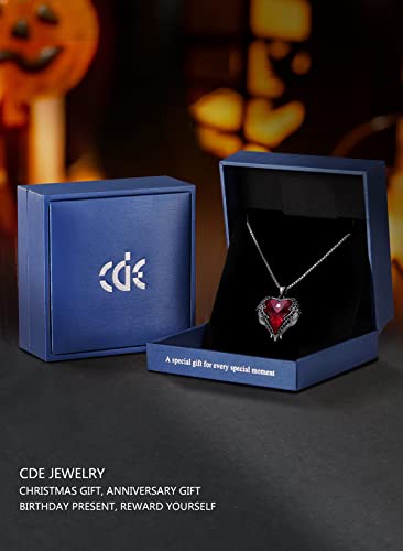 CDE Angel Wings Heart Birthstone Pendant Necklace Gift for Women | Silver/Gold Tone,Ideal Birthday & Anniversary Jewelry Gift for Wife,Girlfriend,Her - color: Black-01&07-Ruby Red Birthstone