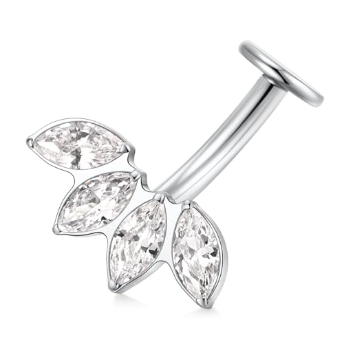 G23 Titanium Belly Jewelry 14G Flat Bottom Floating Belly Button Rings Curved Belly Barbell Navel Ring Belly Piercing 8/10/12/14mm Navel Rings Belly Piercings Jewelry for Women - color: Style4:Silver,4 Horse Eye CZ