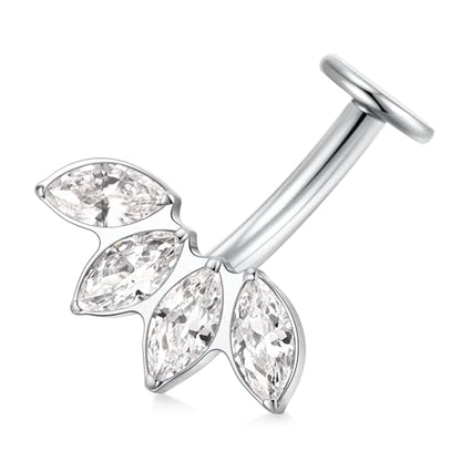 G23 Titanium Belly Jewelry 14G Flat Bottom Floating Belly Button Rings Curved Belly Barbell Navel Ring Belly Piercing 8/10/12/14mm Navel Rings Belly Piercings Jewelry for Women - color: Style4:Silver,4 Horse Eye CZ