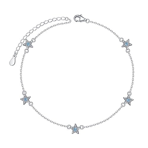 Anklet for Women 925 Sterling Silver Foot Adjustable Ankle Bracelet Jewelry - style: Stars