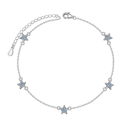 Anklet for Women 925 Sterling Silver Foot Adjustable Ankle Bracelet Jewelry - style: Stars