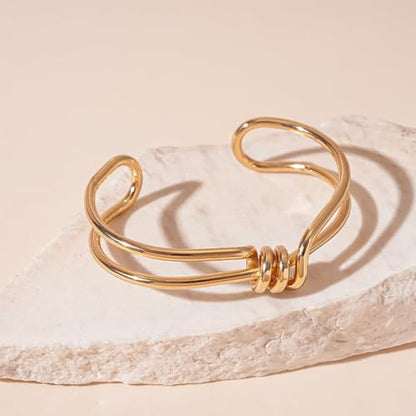 Chunky Cuff Bracelets for Women Wide Gold/Silver Cuffs Bangle Hollow Out Adjustable Bracelets Punk Vintage Jewelry - style: T-Gold C