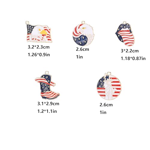 20 Pieces Patriotic USA Enamel Charms Set American Flag Eagle Statue of Liberty Cowboy Boot Designs for Jewelry Making