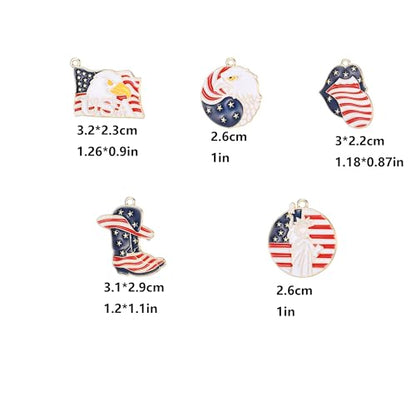 20 Pieces Patriotic USA Enamel Charms Set American Flag Eagle Statue of Liberty Cowboy Boot Designs for Jewelry Making