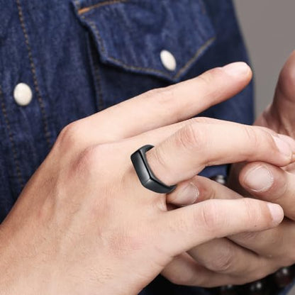 Mens Stainless Steel Plain Signet Rings 4/7/10/14MM Rectangular Pinky Rings | High Polish Classic Blank Thumb Rings, Everyday Comfit Wear, Gift for Men - color: Black07
