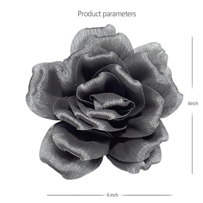 Flash Camellia Flower Brooch Pin for Women Men Elegant Texture Fabric Dahlia Rose Floral Brooches Lapel Pins Dainty Wedding Holiday Party Costume Dress Accessories Jewelry - color: Grey