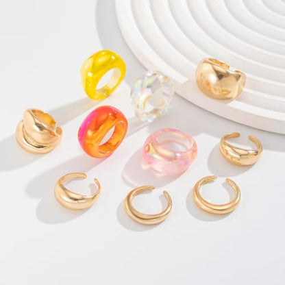 Chunky Gold Rings for Women, Colorful Resin Open Rings Trendy Geometric Knuckle Rings Fashion Statement Rings Jewelry