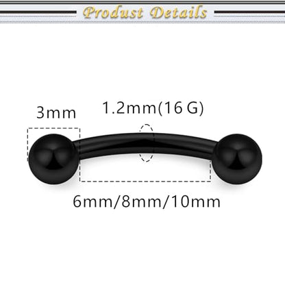 Internally Threaded Eyebrow Piercing Jewelry Surgical Steel Tiny Eyebrow Rings Vertical Labret Lip Jewelry Small Ear Rook Earring for Women Men 18g 16g 14g Plus Piercing Ball Grabber Tool - color: black, size: 16g,ball+spike end