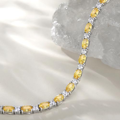 FANCIME Glamour Radiance Sterling Silver Birthstone Tennis Bracelets 7" | Charm Fine Jewelry Birthday Gifts for Women - color: Citrine
