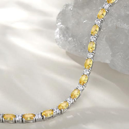 FANCIME Glamour Radiance Sterling Silver Birthstone Tennis Bracelets 7" | Charm Fine Jewelry Birthday Gifts for Women - color: Citrine