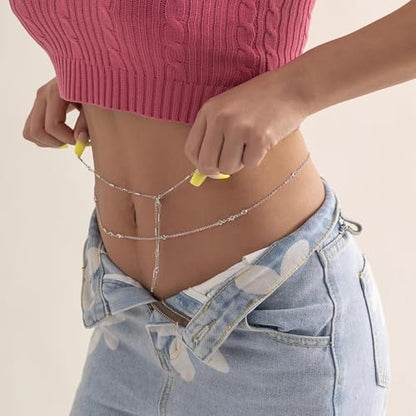 Gold Belly Waist Chain Adjustable Multilayer Sexy Bikini Waist Chain for Women Crystal Zircon Waist Layered Belly Chain for Women