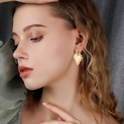 Beebeecraft Heart Dangle Earrings for Women 18K Gold Plated Stainless Steel | Hypoallergenic, Drop Huggie Earrings with Large Love Hearts Charm, For Valentines Gift Jewelry Mother