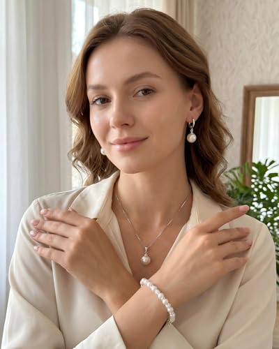 Pearl Necklace Set - Faux Pearl Earrings and Bracelets Jewelry Set for Women Wedding Bridal Shower Tea Party Accessories - style: 9pcs-silver