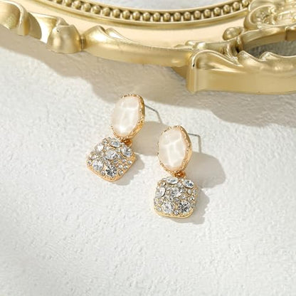 Gorgeous Shiny Rhinestones Square Irregular Stone Dangle Earrings for Women Bride Bridesmaid Party Prom Jewelry Accessories - style: Gold-Tone