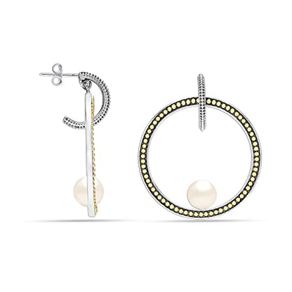 LeCalla Real 925 Sterling Silver C Hoop Earrings | Lightweight Small Hoops Italian Half Earring Hoops for Women - color: Caviar Pearl Drop-40mm